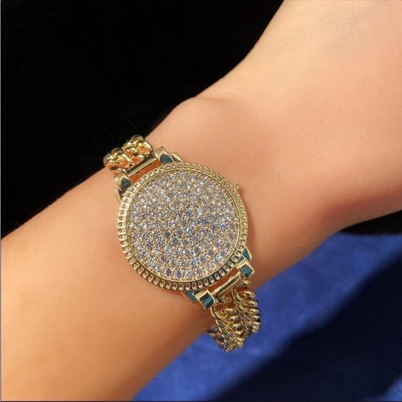 New Gold Bold Face Pave Crystal Bracelet - Picture 4 of 8